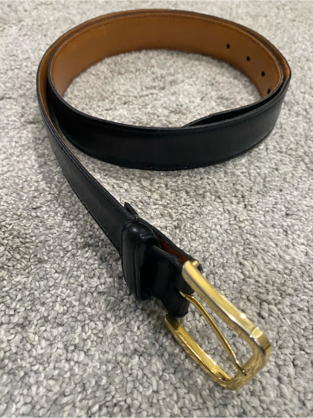 Women’s Classic Black Cowhide Leather Belt with Gold Plated Buckle Size34
